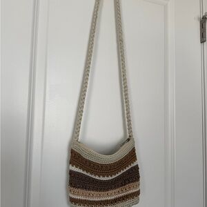 Merona Striped Crochet Crossbody in Brown, Tan and Cream